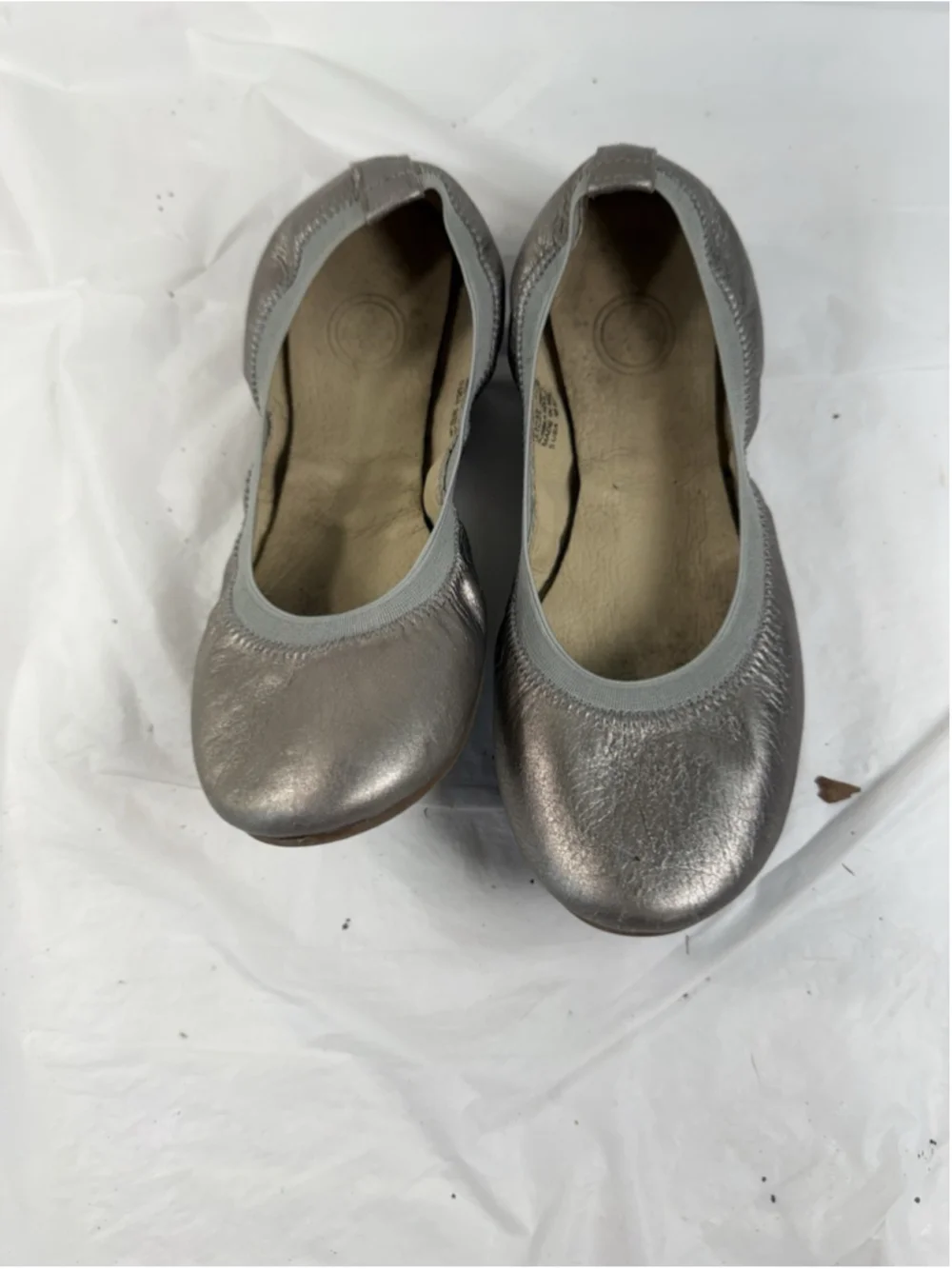 Tory Burch Womens Leather Ballet Flats Silver Sz 5